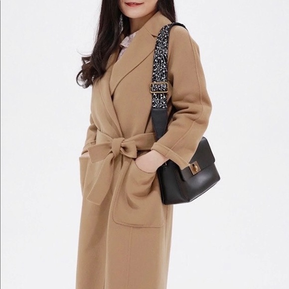 Classic Camel Hair Wool Wrap Coat - Picture 3 of 10